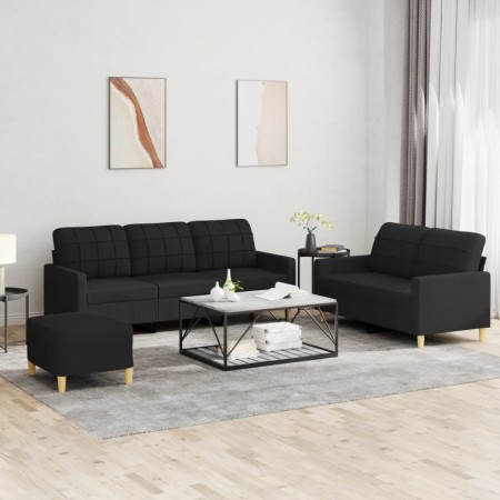 Juego de sofás con cojines 3 piezas tela negro de vidaXL, Sofás - Ref: Foro24-3201318, Precio: 529,53 €, Descuento: %