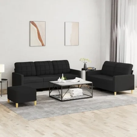 Sofa set with cushions 3 pieces black fabric by vidaXL, Sofas - Ref: Foro24-3201318, Price: 481,41 €, Discount: %