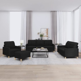 Sofa set with cushions 4 pieces black fabric by vidaXL, Sofas - Ref: Foro24-3201254, Price: 675,56 €, Discount: %