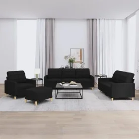 Sofa set with cushions 4 pieces black fabric by vidaXL, Sofas - Ref: Foro24-3201254, Price: 610,37 €, Discount: %