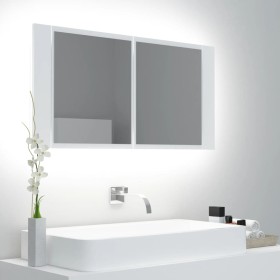Bathroom mirror cabinet with LED light white acrylic 90x12x45 cm by vidaXL, bathroom vanities - Ref: Foro24-804972, Price: 59...