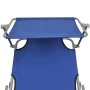 Tumbona plegable con capota acero y tela azul de vidaXL, Tumbonas - Ref: Foro24-41196, Precio: 57,09 €, Descuento: %