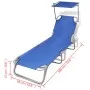 Tumbona plegable con capota acero y tela azul de vidaXL, Tumbonas - Ref: Foro24-41196, Precio: 57,09 €, Descuento: %