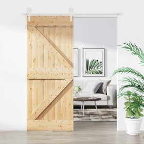 Puerta corredera con herrajes madera maciza de pino 85x210 cm