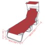 Folding lounger with steel hood and red fabric by vidaXL, Loungers - Ref: Foro24-41198, Price: 61,86 €, Discount: %