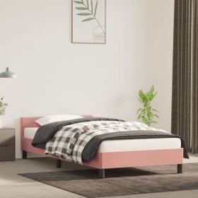 Estructura de cama con cabecero de terciopelo rosa 90x200 cm