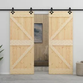 Schiebetür mit Beschlägen aus massivem Kiefernholz, 80 x 210 cm von vidaXL, Türen - Ref: Foro24-3057582, Preis: 424,19 €, Rab...