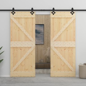 Schiebetür mit Beschlägen aus massivem Kiefernholz, 80 x 210 cm von vidaXL, Türen - Ref: Foro24-3057582, Preis: 434,04 €, Rab...