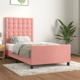 Pink velvet bed frame with headboard 100x200 cm by vidaXL, Beds and slatted bases - Ref: Foro24-3125988, Price: 140,82 €, Dis...