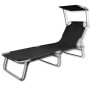 Folding sun lounger with canopy, steel frame and black fabric by vidaXL, Loungers - Ref: Foro24-41197, Price: 58,20 €, Discou...