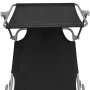 Folding sun lounger with canopy, steel frame and black fabric by vidaXL, Loungers - Ref: Foro24-41197, Price: 60,69 €, Discou...