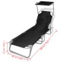 Folding sun lounger with canopy, steel frame and black fabric by vidaXL, Loungers - Ref: Foro24-41197, Price: 58,20 €, Discou...