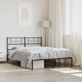 Bed frame with black metal headboard 150x200 cm by vidaXL, Beds and slatted bases - Ref: Foro24-355269, Price: 102,46 €, Disc...