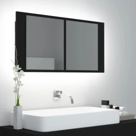 Armario espejo de baño con luz LED acrílico negro 90x12x45 cm de vidaXL, Tocadores de baño - Ref: Foro24-804973, Precio: 68,0...
