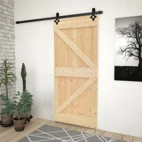 Schiebetür mit Beschlägen aus massivem Kiefernholz, 80 x 210 cm von vidaXL, Türen - Ref: Foro24-3057488, Preis: 206,89 €, Rab...