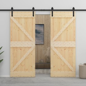Schiebetür mit Beschlägen aus massivem Kiefernholz, 80 x 210 cm von vidaXL, Türen - Ref: Foro24-3057586, Preis: 403,12 €, Rab...