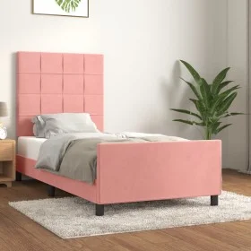 Pink velvet bed frame with headboard 90x200 cm by vidaXL, Beds and slatted bases - Ref: Foro24-3125738, Price: 176,32 €, Disc...