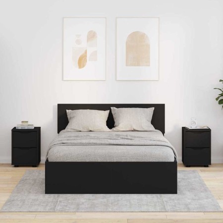 Mesas de noche con cajón 2 pcs Negro 30,5 x 30 x 43 cm