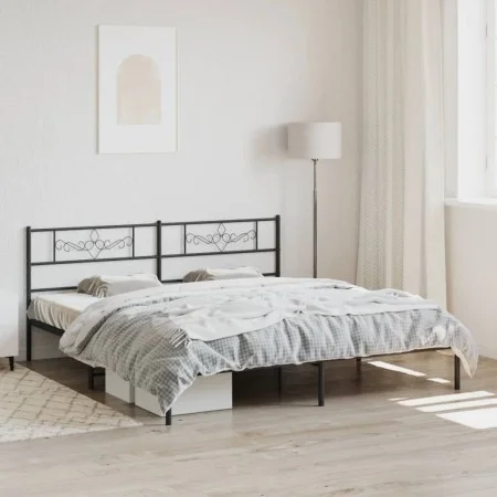 Bed frame with black metal headboard 183x213 cm by vidaXL, Beds and slatted bases - Ref: Foro24-355272, Price: 109,07 €, Disc...