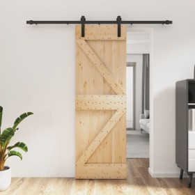 Puerta corredera con herrajes madera maciza de pino 70x210 cm