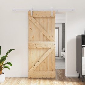 Puerta corredera con herrajes madera maciza de pino 85x210 cm