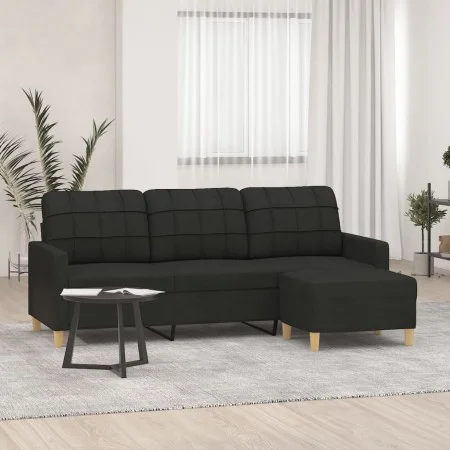 Sofá de 3 plazas con taburete de tela negro 180 cm de vidaXL, Sofás - Ref: Foro24-3201005, Precio: 304,10 €, Descuento: %