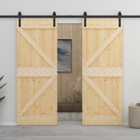 Schiebetür mit Beschlägen aus massivem Kiefernholz 80x210 cm von vidaXL, Türen - Ref: Foro24-3057587, Preis: 408,58 €, Rabatt: %