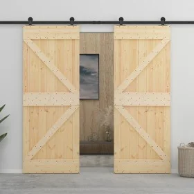 Schiebetür mit Beschlägen aus massivem Kiefernholz 80x210 cm von vidaXL, Türen - Ref: Foro24-3057585, Preis: 429,93 €, Rabatt: %