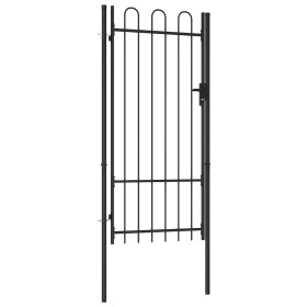 Cancela de valla con una puerta y arcos acero negro 1x2 m