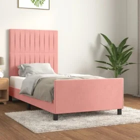 Pink velvet bed frame with headboard 90x200 cm by vidaXL, Beds and slatted bases - Ref: Foro24-3125860, Price: 154,18 €, Disc...