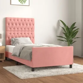 Pink velvet bed frame with headboard 100x200 cm by vidaXL, Beds and slatted bases - Ref: Foro24-3125927, Price: 169,80 €, Dis...