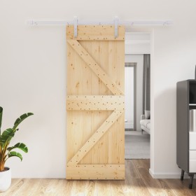 Puerta corredera con herrajes madera maciza de pino 80x210 cm