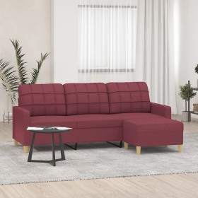 Sofá de 3 plazas con taburete de tela rojo tinto 180 cm