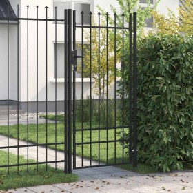 Cancela de valla con una puerta y puntas acero negro 1x2 m