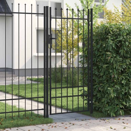 Cancela de valla con una puerta y puntas acero negro 1x2 m