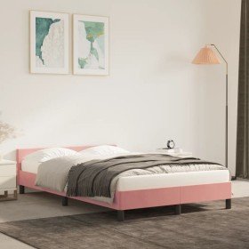 Estructura de cama con cabecero de terciopelo rosa 120x200 cm