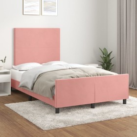 Estructura de cama con cabecero de terciopelo rosa 120x200 cm