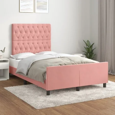 Pink velvet bed frame with headboard 120x200 cm by vidaXL, Beds and slatted bases - Ref: Foro24-3125933, Price: 208,08 €, Dis...