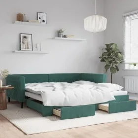 Trundle sofa bed with drawers dark green velvet 100x200 cm by vidaXL, Beds and slatted bases - Ref: Foro24-3197828, Price: 29...