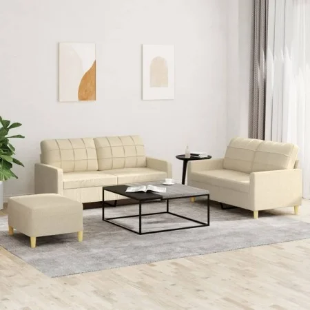3-piece sofa set with cream fabric cushions by vidaXL, Sofas - Ref: Foro24-3201284, Price: 428,38 €, Discount: %