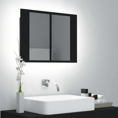 Armario espejo de baño con luz LED acrílico negro 60x12x45 cm de vidaXL, Tocadores de baño - Ref: Foro24-804957, Precio: 52,7...