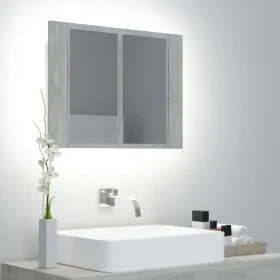 Mirror cabinet for bathroom with LED light, made of gray acrylic concrete, measuring 60x12x45 cm. by vidaXL, bathroom vanitie...