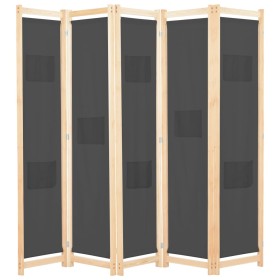 Biombo divisor 5 paneles de tela gris 200x170x4 cm de vidaXL, Divisores de ambientes - Ref: Foro24-248177, Precio: 70,22 €, D...