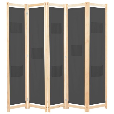 Biombo divisor 5 paneles de tela gris 200x170x4 cm de vidaXL, Divisores de ambientes - Ref: Foro24-248177, Precio: 70,16 €, D...