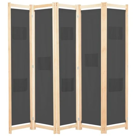 Raumteiler mit 5 grauen Stoffpaneelen, 200x170x4 cm. von vidaXL, Raumteiler - Ref: Foro24-248177, Preis: 72,21 €, Rabatt: %