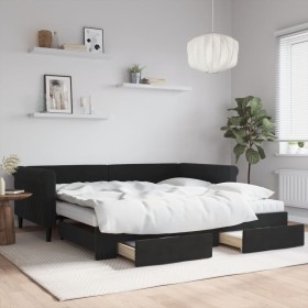Sofá cama nido con cajones terciopelo negro 100x200 cm de vidaXL, Camas y somieres - Ref: Foro24-3197854, Precio: 517,44 €, D...