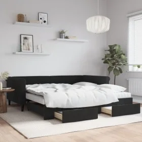 Trundle sofa bed with drawers black velvet 100x200 cm by vidaXL, Beds and slatted bases - Ref: Foro24-3197854, Price: 480,09 ...
