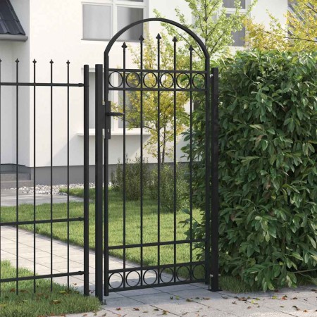 Puerta de valla con arco y 2 postes negra 105x204 cm