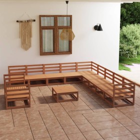 Muebles de jardín 12 piezas marrón miel madera maciza de pino