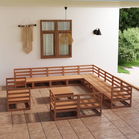 Juego de muebles de jardín 14 piezas madera maciza de pino